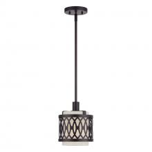 Livex Lighting 53439-92 - 1 Light English Bronze Mini Pendant with Hand Crafted Oatmeal Color Fabric Hardback Shade