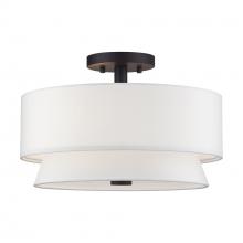 Livex Lighting 60026-07 - 3 Light Bronze Large Semi-Flush with Hand Crafted Off-White Fabric Hardback Shades