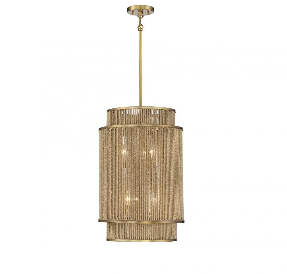 Ashburn 6-Light Pendant in Warm Brass and Rope