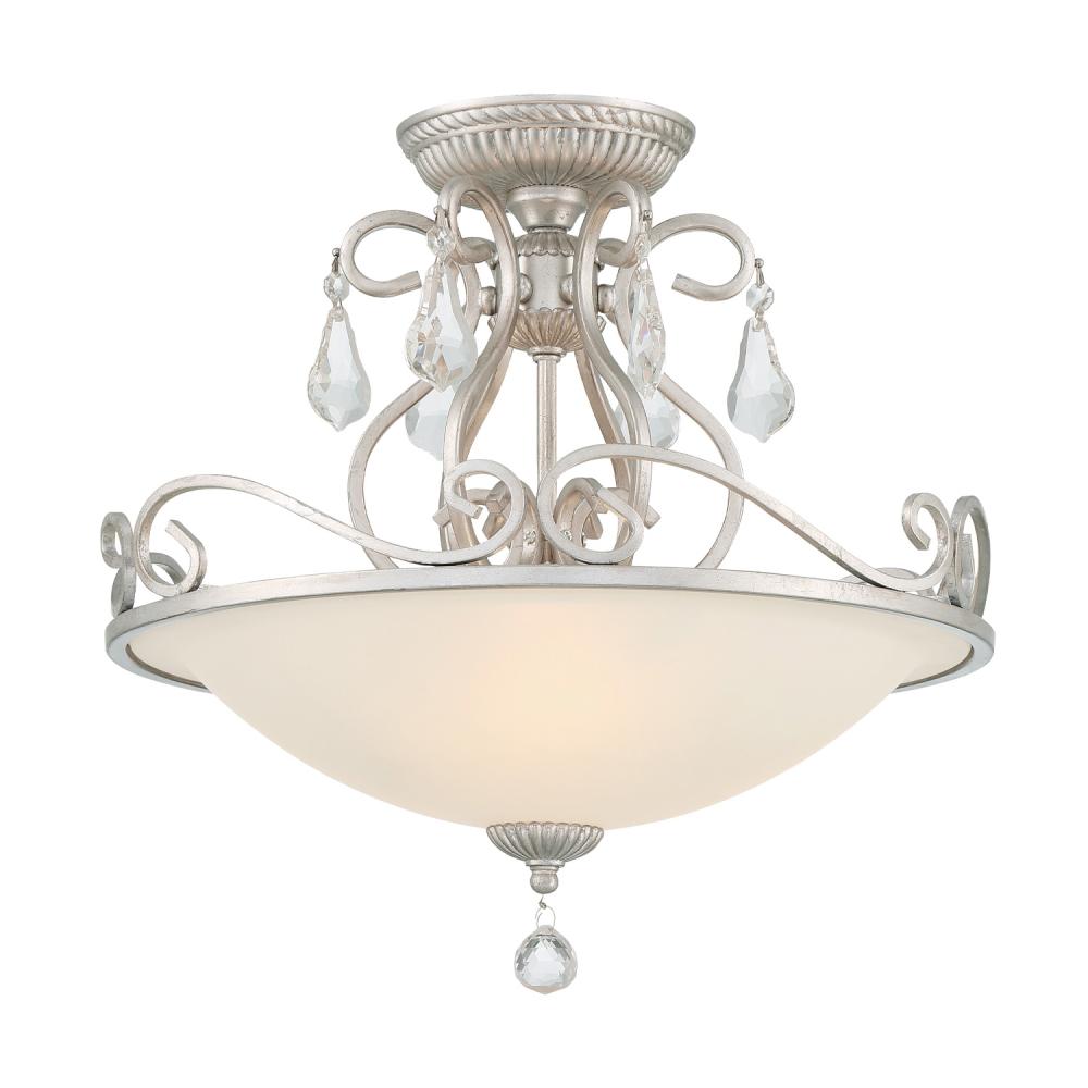 Ashton 3 Light Hand Cut Crystal Olde Silver Semi Flush Mount