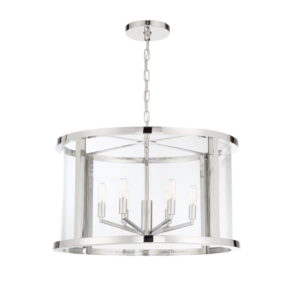 Libby Langdon Devon 6 Light Polished Nickel Lantern Chandelier