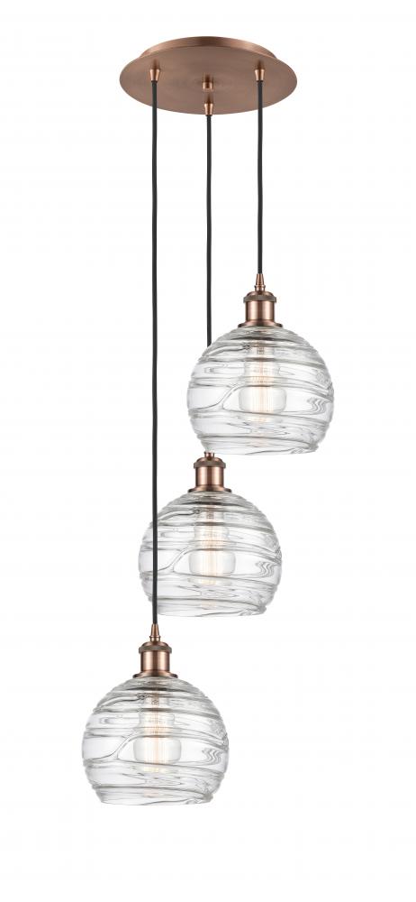 Athens Deco Swirl - 3 Light - 15 inch - Antique Copper - Cord hung - Multi Pendant