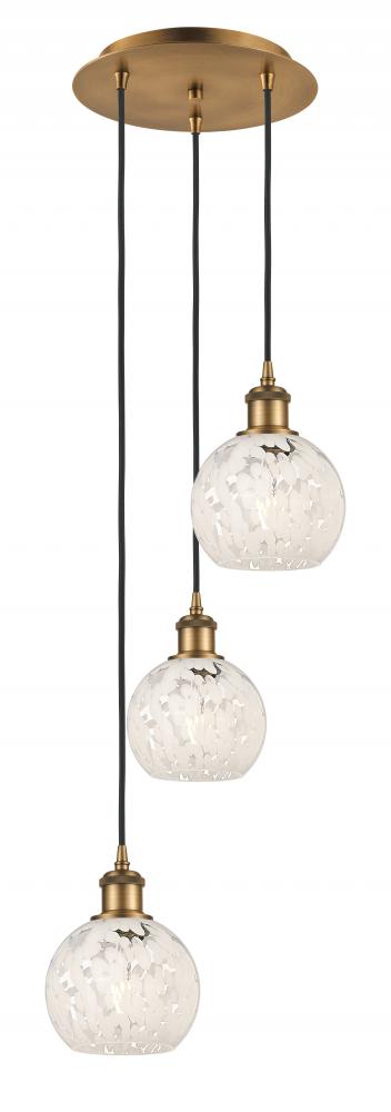 White Mouchette - 3 Light - 13 inch - Brushed Brass - Cord Hung - Multi Pendant