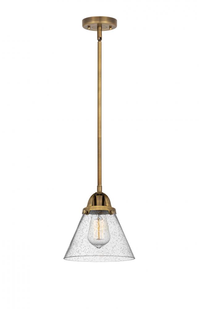 Cone - 1 Light - 8 inch - Brushed Brass - Cord hung - Mini Pendant