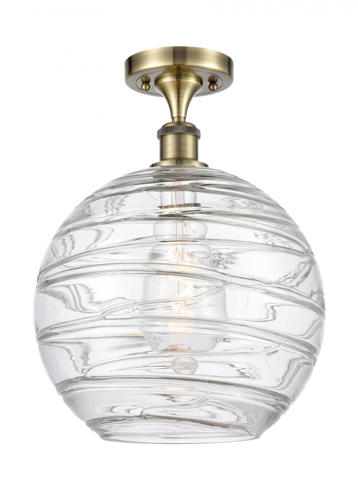 Athens Deco Swirl - 1 Light - 12 inch - Antique Brass - Semi-Flush Mount