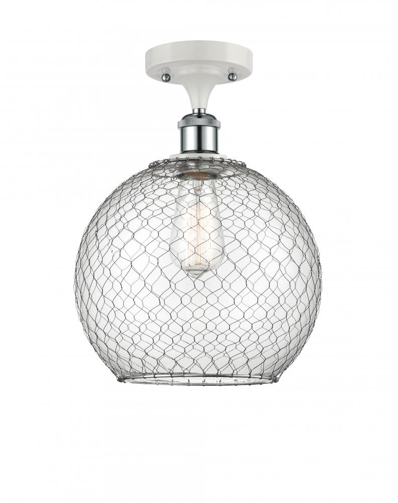 Farmhouse Chicken Wire - 1 Light - 10 inch - White Polished Chrome - Semi-Flush Mount