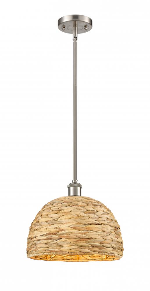 Woven Rattan - 1 Light - 12 inch - Satin Nickel - Mini Pendant