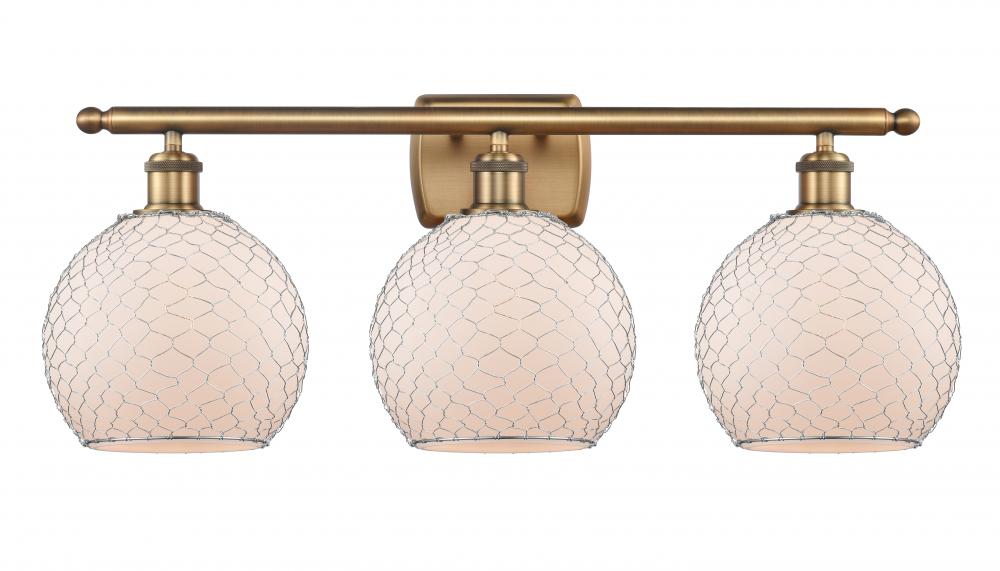 Farmhouse Chicken Wire - 3 Light - 28 inch - Brushed Brass - Bath Vanity Light