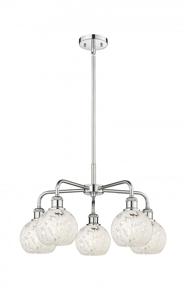 White Mouchette - 5 Light - 24 inch - Polished Chrome - Chandelier