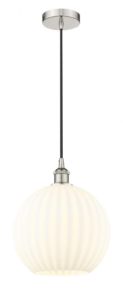 White Venetian - 1 Light - 12 inch - Polished Nickel - Cord Hung - Mini Pendant