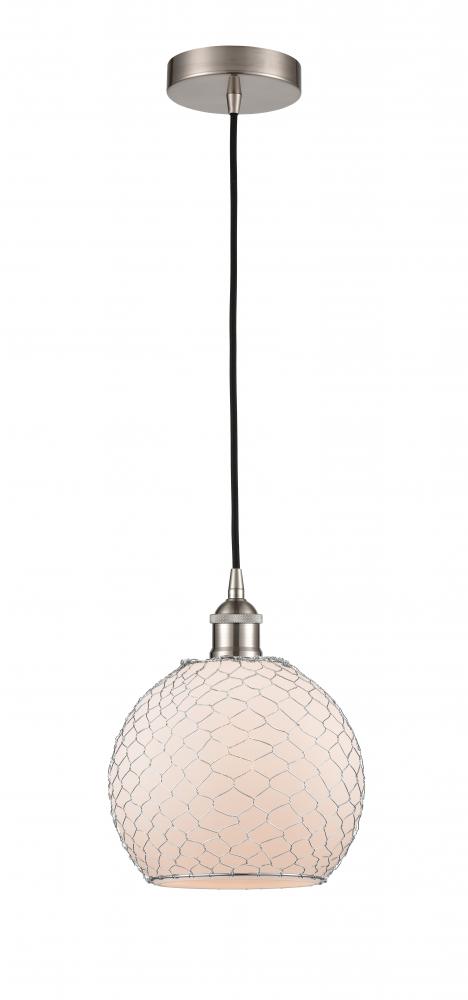 Farmhouse Chicken Wire - 1 Light - 8 inch - Brushed Satin Nickel - Cord hung - Mini Pendant