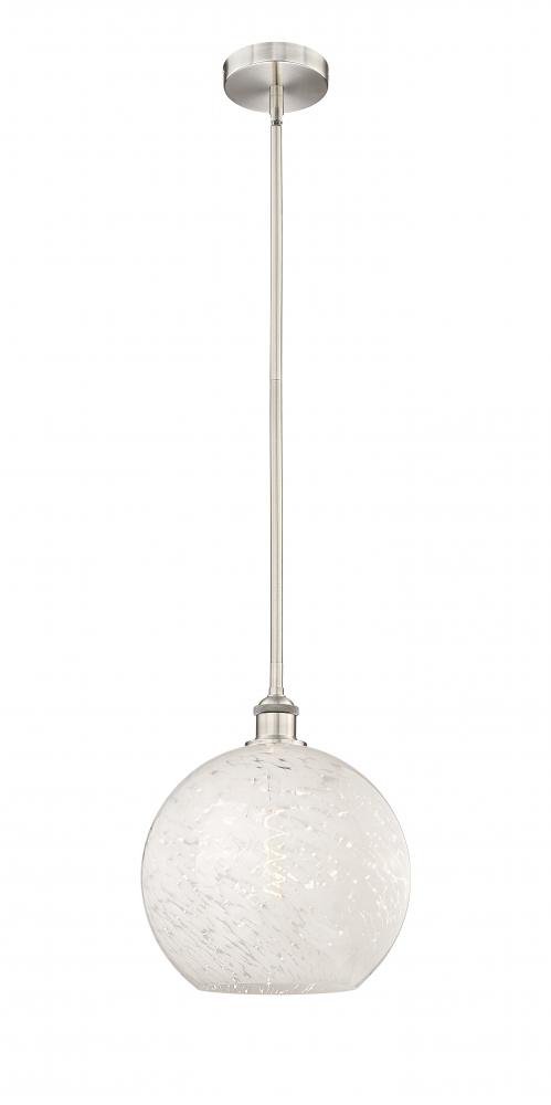 White Mouchette - 1 Light - 12 inch - Brushed Satin Nickel - Stem Hung - Mini Pendant