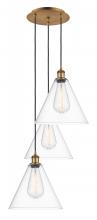 Innovations Lighting 113B-3P-BB-GBC-122 - Berkshire - 3 Light - 19 inch - Brushed Brass - Cord Hung - Multi Pendant