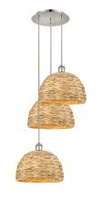 Innovations Lighting 113B-3P-PN-RBD-12-NAT - Woven Rattan - 3 Light - 19 inch - Polished Nickel - Cord hung - Multi Pendant