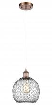 Innovations Lighting 516-1P-AC-G122-8CBK - Farmhouse Chicken Wire - 1 Light - 8 inch - Antique Copper - Cord hung - Mini Pendant