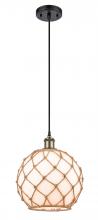 Innovations Lighting 516-1P-BAB-G121-10RB - Farmhouse Rope - 1 Light - 10 inch - Black Antique Brass - Cord hung - Mini Pendant