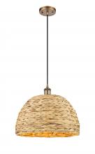 Innovations Lighting 516-1P-BB-RBD-16-NAT - Woven Rattan - 1 Light - 16 inch - Brushed Brass - Mini Pendant