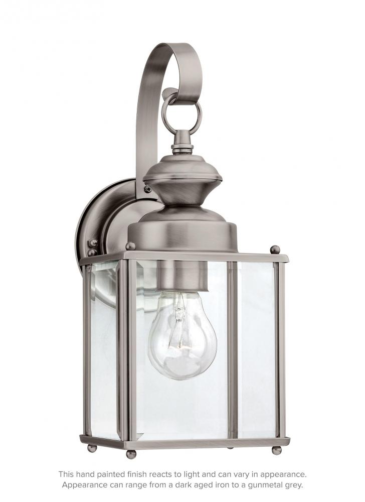 Jamestowne transitional 1-light medium outdoor exterior wall lantern in antique brushed nickel silve