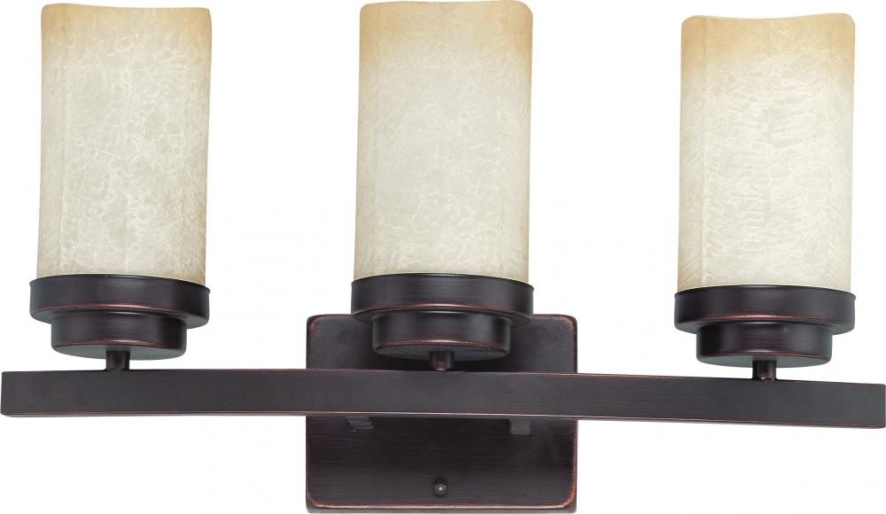 3-Light Vanity Light Fixture in Patina Bronze Finish with Saddle Stone Glass