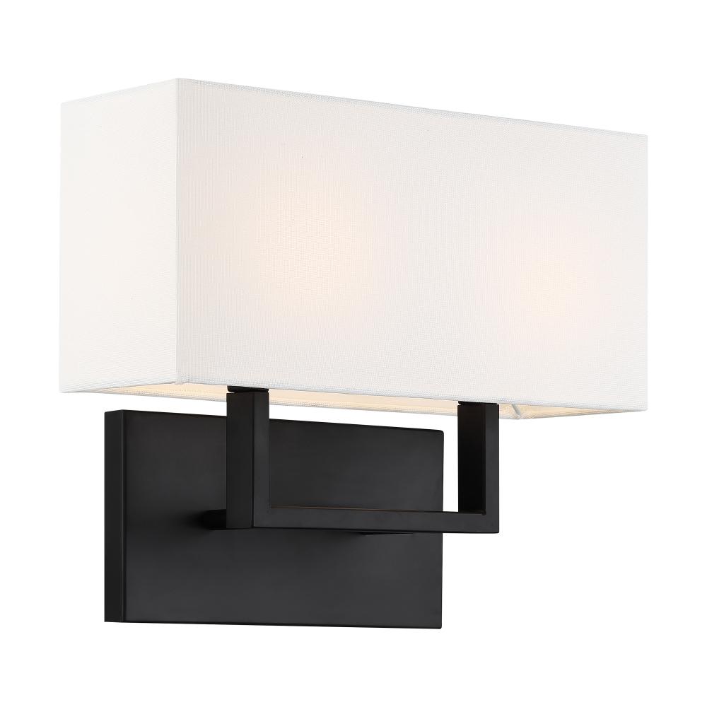 Tribeca - 2 Light Vanity -with White Linen Shade Aged Bronze Finish