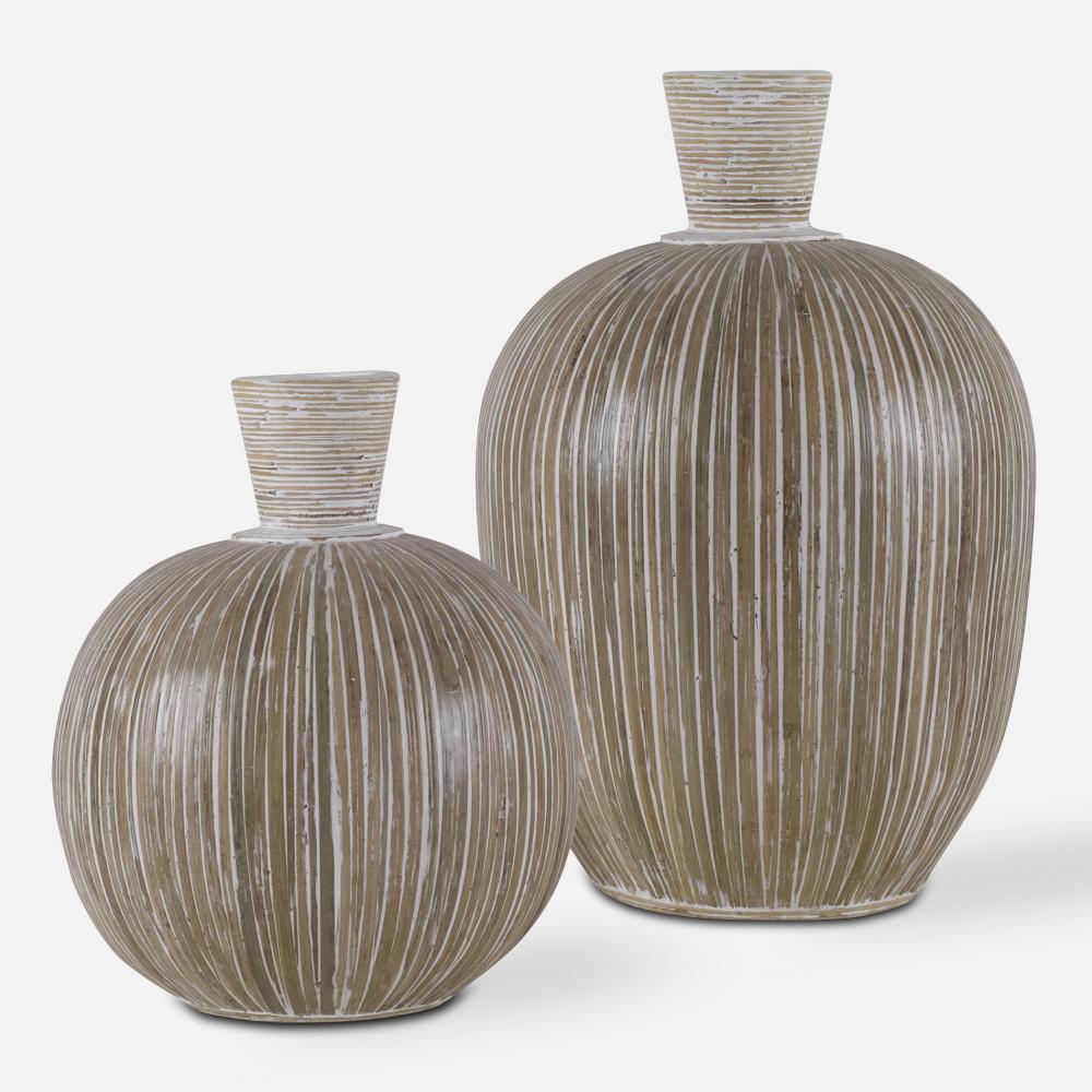 Islander White Washed Vases, S/2