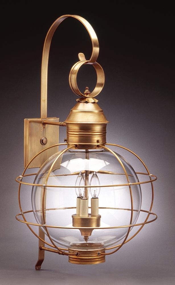 Caged Round Wall Dark Brass 3 Candelabra Sockets Clear Glass